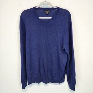 Ethan Pierce Mens V-neck Sweater Size XL Blue 100% Fine Merino Wool Long Sleeve